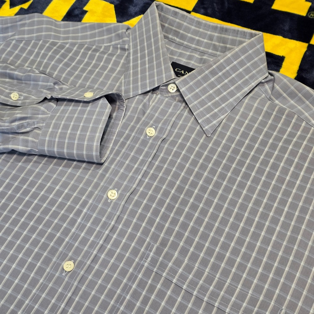Canali Mens Blue Grid Check Cotton Dress Shirt Made in Italy Size 16 41